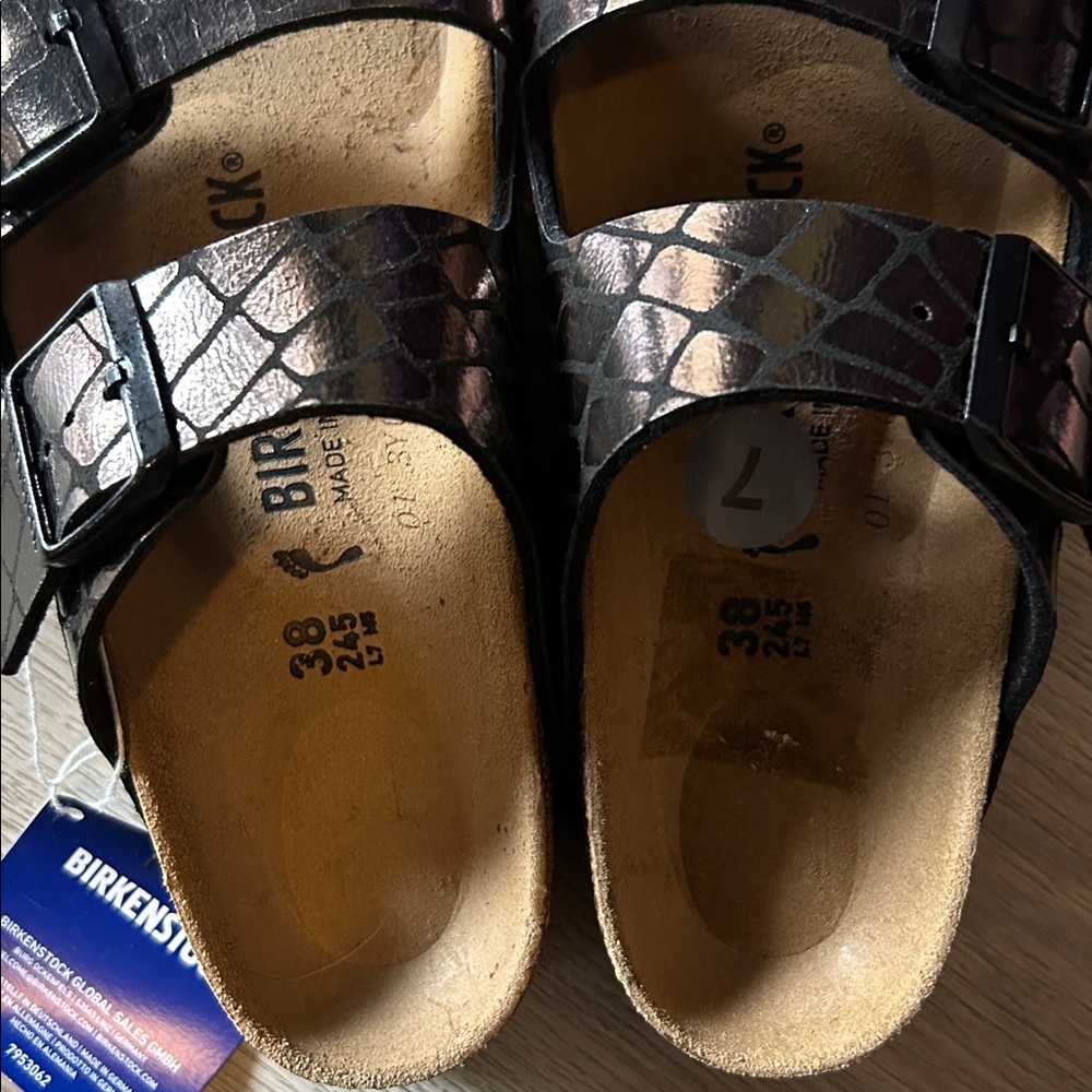 Birkenstock Croc-Embossed Metallic Sandals - Picture 5 of 5